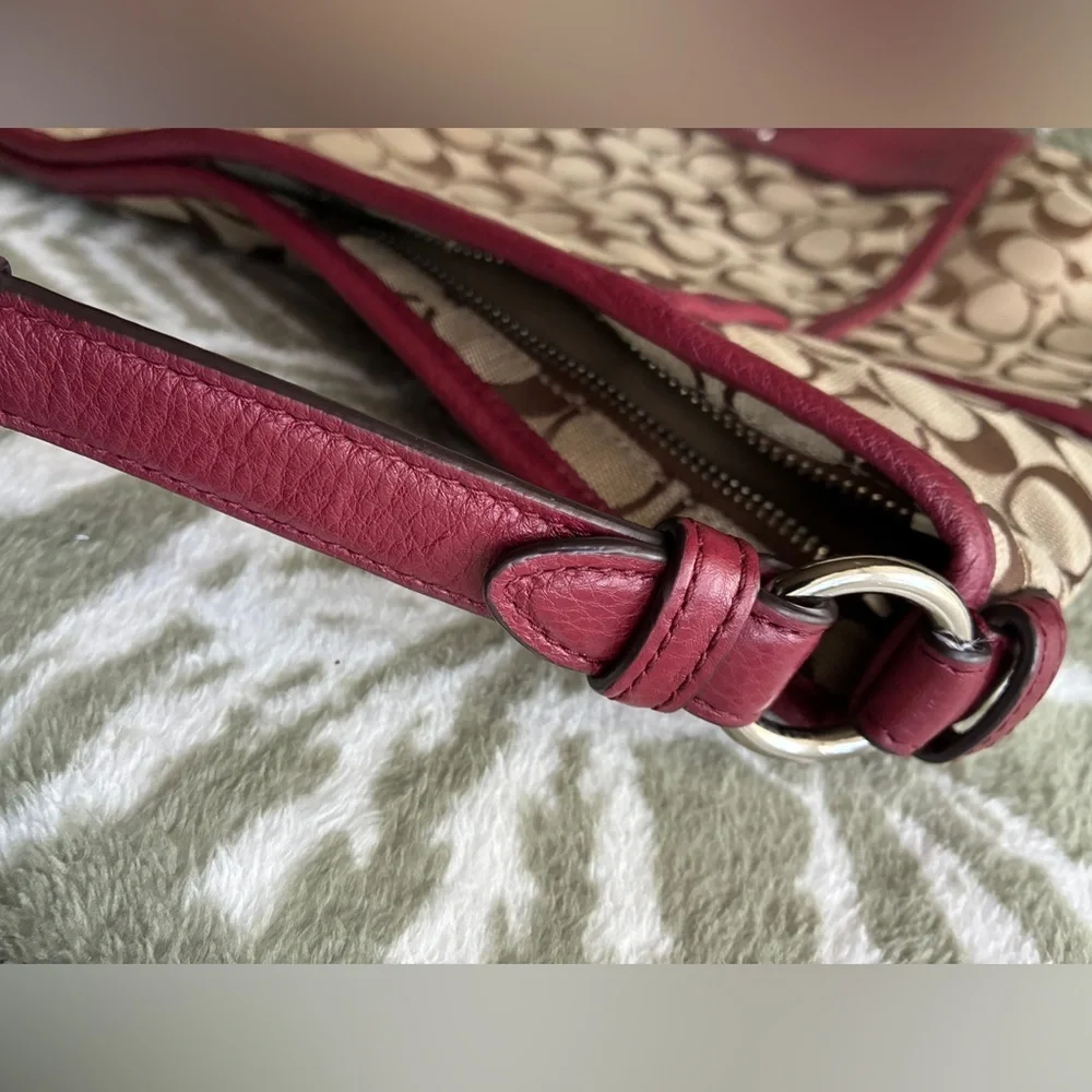 Coach Beige Signature Canvas Tote with Cherry Trim